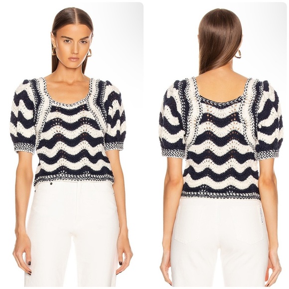 New! Ulla Johnson Luciana Crochet Navy and Cream Sweater ⚓️💙 Medium - Picture 1 of 16